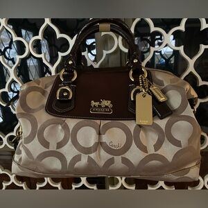 COACH MADISON OP ART TAN JACQUARD SATCHEL TRIPPLE HANGTAGS/STRAP (SHOWS AS NEW)